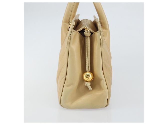 CHANEL Borsa a Mano V Stitch Pelle Beige Oro CC Auth BA9348 D'oro - vista 4