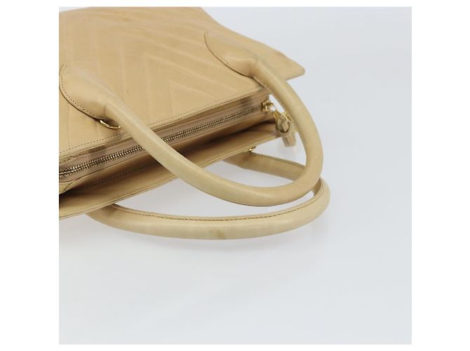 CHANEL Borsa a Mano V Stitch Pelle Beige Oro CC Auth BA9348 D'oro - vista 7