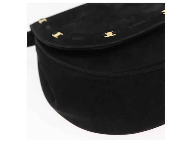 Salvatore Ferragamo Vala Shoulder Bag Suede Black Gold Auth BA9286 Golden - view 10
