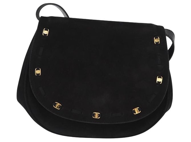 Salvatore Ferragamo Vala Shoulder Bag Suede Black Gold Auth BA9286 Golden - view 2
