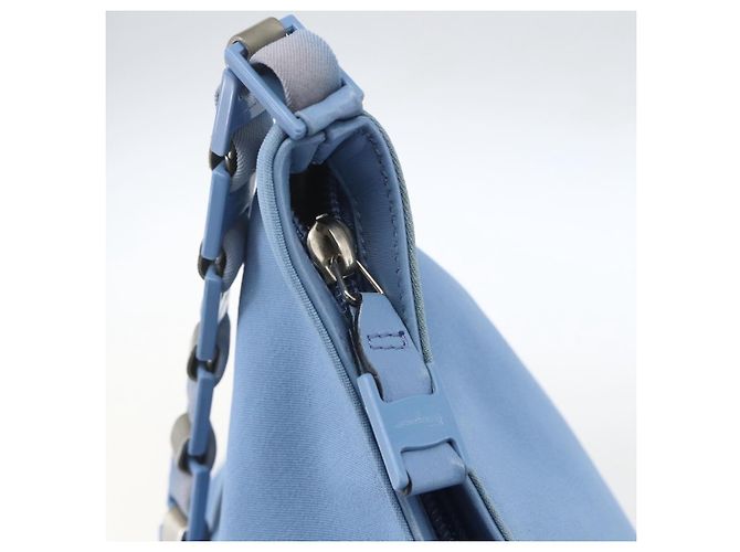 Salvatore Ferragamo Schultertasche Nylon Hellblau Silber Authentisch ka1321 - Ansicht 14