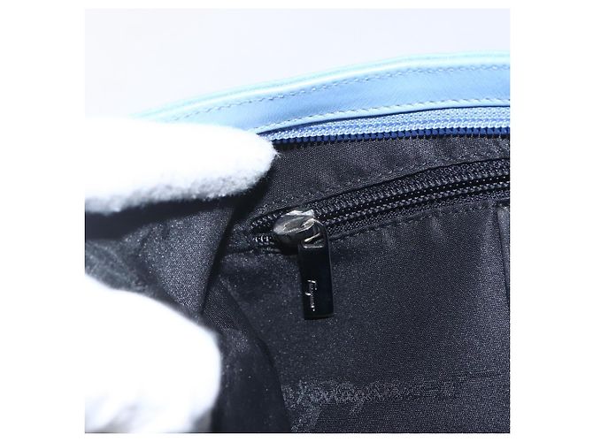 Salvatore Ferragamo Schultertasche Nylon Hellblau Silber Authentisch ka1321 - Ansicht 16