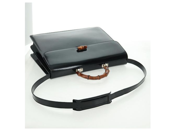 Borsa a Mano GUCCI Bamboo Smalto 2 vie Nero Oro 015 1046 3304 Auth bs32052 - vista 10