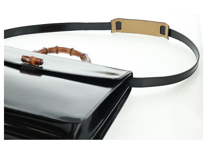 Borsa a Mano GUCCI Bamboo Smalto 2 vie Nero Oro 015 1046 3304 Auth bs32052 - vista 12