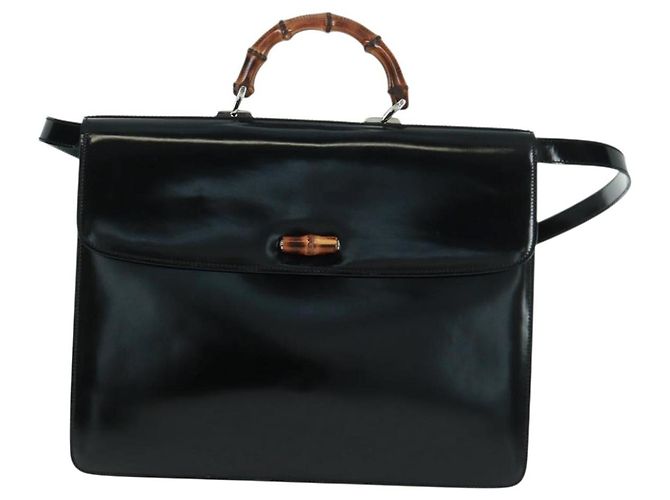 Borsa a Mano GUCCI Bamboo Smalto 2 vie Nero Oro 015 1046 3304 Auth bs32052 - vista 2