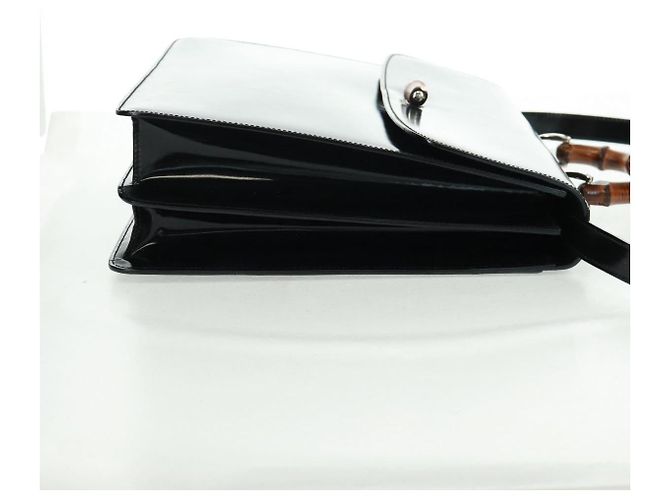 Borsa a Mano GUCCI Bamboo Smalto 2 vie Nero Oro 015 1046 3304 Auth bs32052 - vista 6