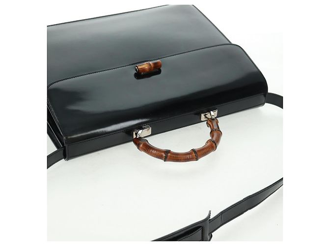 Borsa a Mano GUCCI Bamboo Smalto 2 vie Nero Oro 015 1046 3304 Auth bs32052 - vista 7