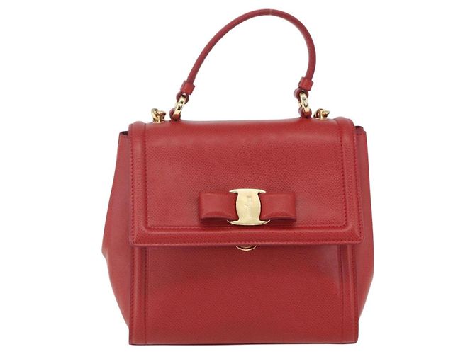 Salvatore Ferragamo Borsa a Spalla Chain Vala in Pelle 2 in 1 Rossa Oro Auth BA9424V Rosso D'oro - vista 2