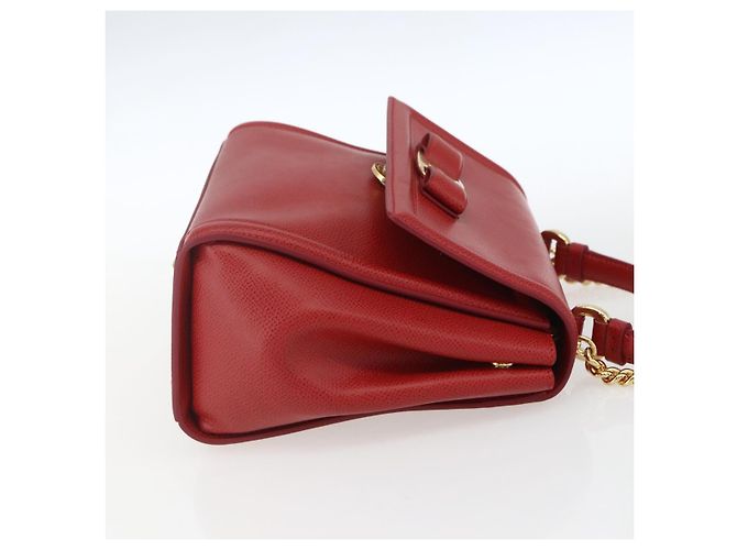 Salvatore Ferragamo Borsa a Spalla Chain Vala in Pelle 2 in 1 Rossa Oro Auth BA9424V Rosso D'oro - vista 5