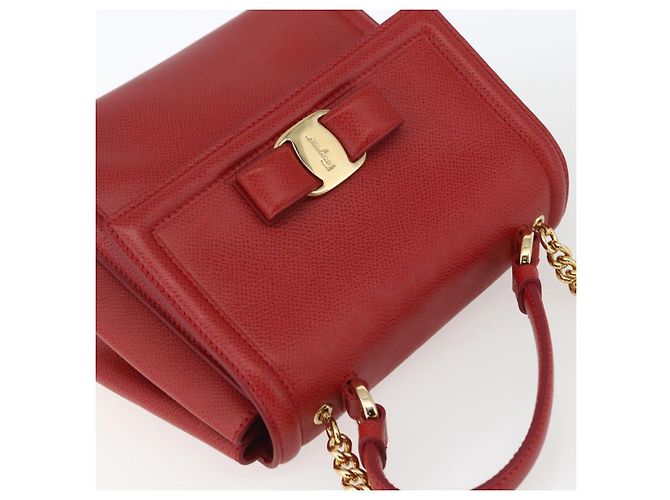 Salvatore Ferragamo Borsa a Spalla Chain Vala in Pelle 2 in 1 Rossa Oro Auth BA9424V Rosso D'oro - vista 6