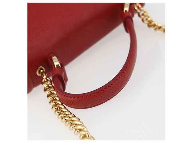 Salvatore Ferragamo Borsa a Spalla Chain Vala in Pelle 2 in 1 Rossa Oro Auth BA9424V Rosso D'oro - vista 7
