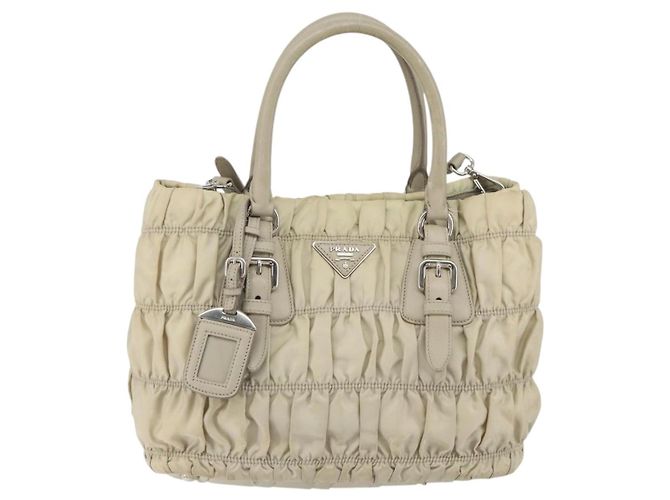 PRADA Borsa a Mano Nylon 2way Beige Argento Auth ka1368 - vista 13