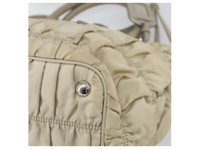 PRADA Borsa a Mano Nylon 2way Beige Argento Auth ka1368 - vista 17