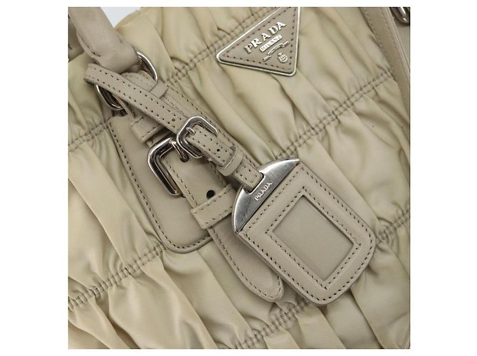 PRADA Borsa a Mano Nylon 2way Beige Argento Auth ka1368 - vista 19