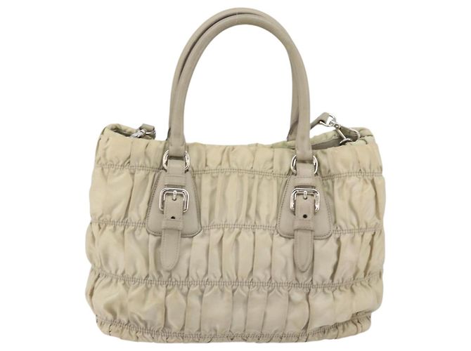 PRADA Borsa a Mano Nylon 2way Beige Argento Auth ka1368 - vista 2