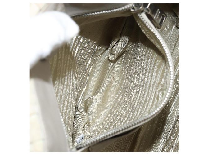PRADA Borsa a Mano Nylon 2way Beige Argento Auth ka1368 - vista 25