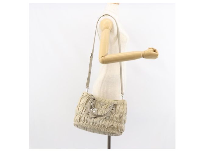 PRADA Borsa a Mano Nylon 2way Beige Argento Auth ka1368 - vista 28