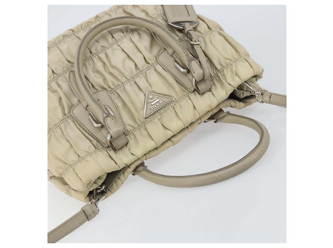 PRADA Borsa a Mano Nylon 2way Beige Argento Auth ka1368 - vista 6