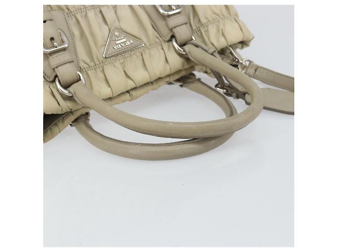 PRADA Borsa a Mano Nylon 2way Beige Argento Auth ka1368 - vista 7