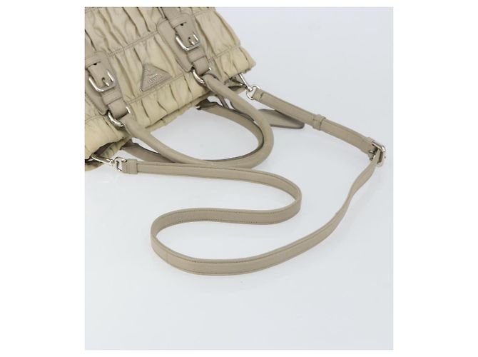 PRADA Borsa a Mano Nylon 2way Beige Argento Auth ka1368 - vista 8