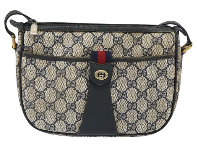 Borsa a Spalla Gucci GG Supreme Sherry Line PVC Blu Navy Oro 89 02 032 Auth 158018 D'oro - vista 2