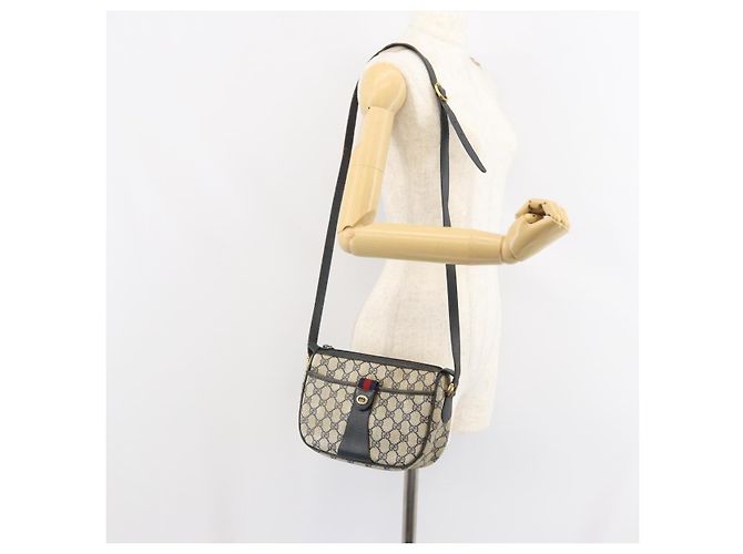 Borsa a Spalla Gucci GG Supreme Sherry Line PVC Blu Navy Oro 89 02 032 Auth 158018 D'oro - vista 23