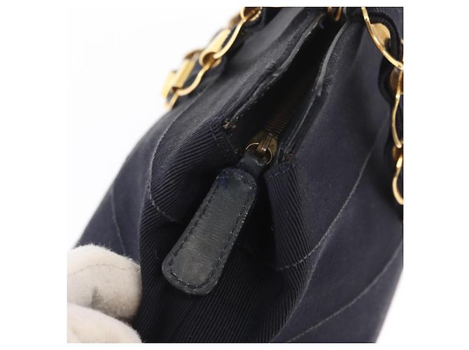 Borsa a mano Vala in tela blu navy e oro Salvatore Ferragamo Auth gh1482 D'oro - vista 15