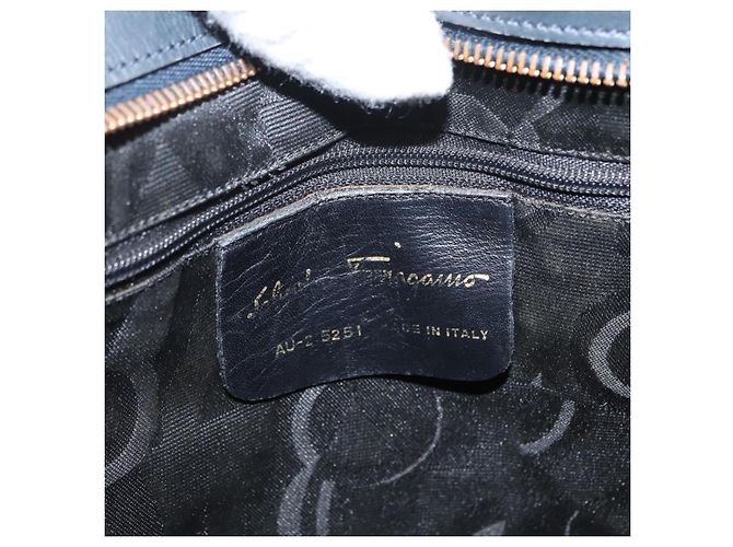 Borsa a mano Vala in tela blu navy e oro Salvatore Ferragamo Auth gh1482 D'oro - vista 16