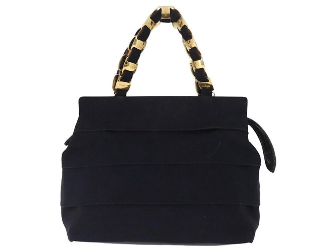 Borsa a mano Vala in tela blu navy e oro Salvatore Ferragamo Auth gh1482 D'oro - vista 2