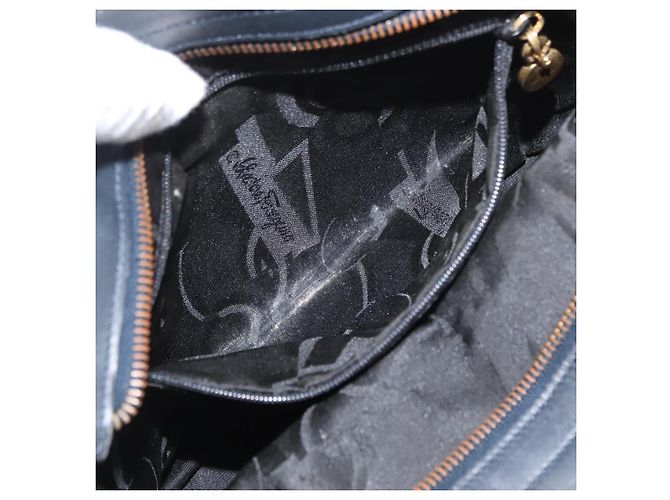 Borsa a mano Vala in tela blu navy e oro Salvatore Ferragamo Auth gh1482 D'oro - vista 21