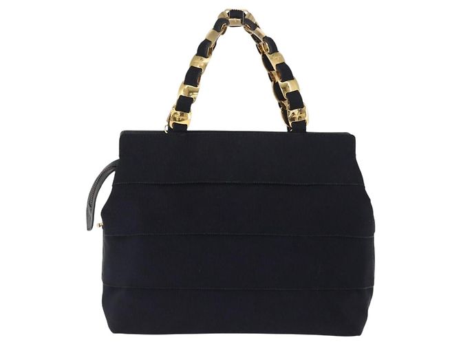 Borsa a mano Vala in tela blu navy e oro Salvatore Ferragamo Auth gh1482 D'oro - vista 3