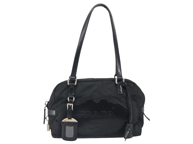 PRADA Bolsa de mão em nylon preto prata Auth ka1246 - vista 13