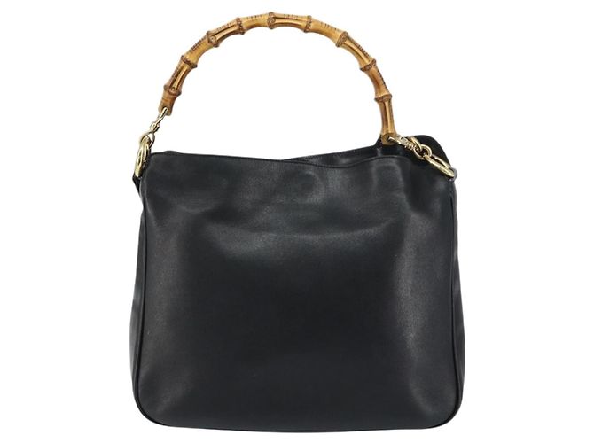 Borsa a Spalla in Pelle Gucci Bamboo 2way Nera Oro 001 3444 1638 Auth 158690 Nero D'oro - vista 2