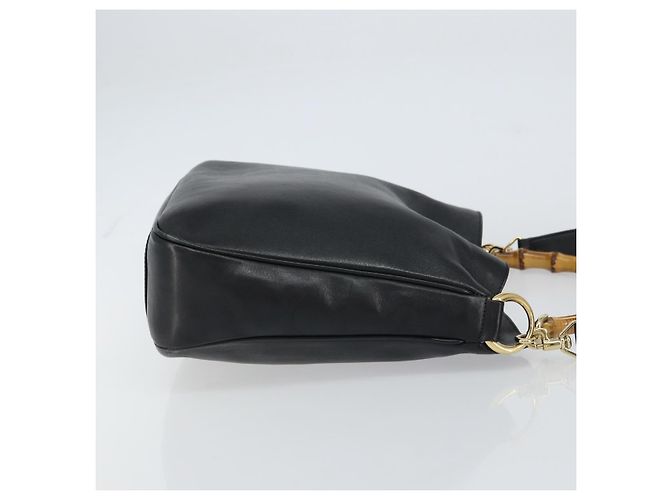 Borsa a Spalla in Pelle Gucci Bamboo 2way Nera Oro 001 3444 1638 Auth 158690 Nero D'oro - vista 4