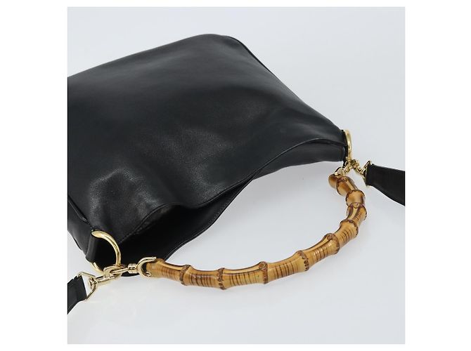 Borsa a Spalla in Pelle Gucci Bamboo 2way Nera Oro 001 3444 1638 Auth 158690 Nero D'oro - vista 6