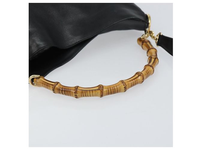 Borsa a Spalla in Pelle Gucci Bamboo 2way Nera Oro 001 3444 1638 Auth 158690 Nero D'oro - vista 7