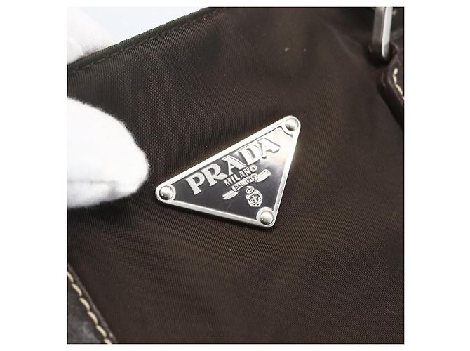 PRADA Tote Bag aus Nylon Khaki Silber authentisch BA9383 - Ansicht 17
