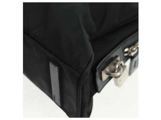PRADA Borsa a mano in nylon pelle nera argento Auth ep12566 Nero - vista 17