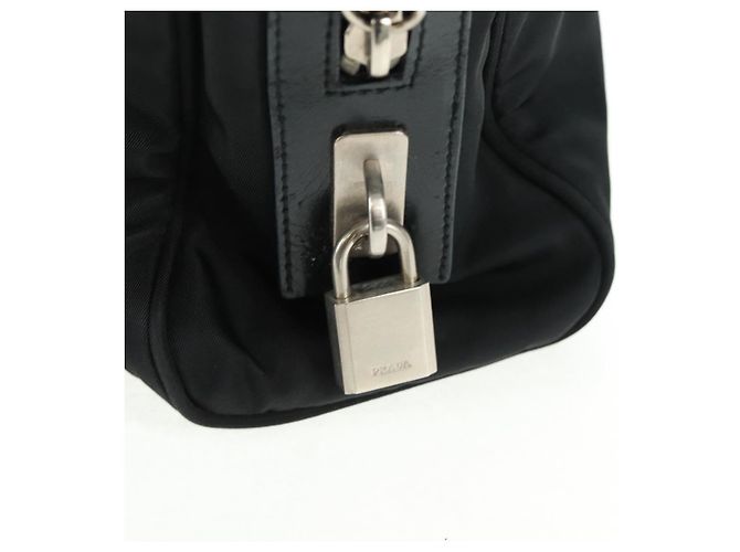PRADA Borsa a mano in nylon pelle nera argento Auth ep12566 Nero - vista 19