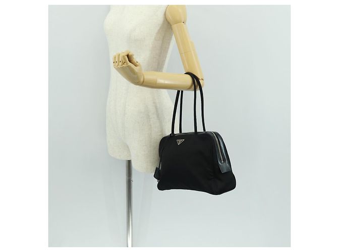 PRADA Borsa a mano in nylon pelle nera argento Auth ep12566 Nero - vista 26