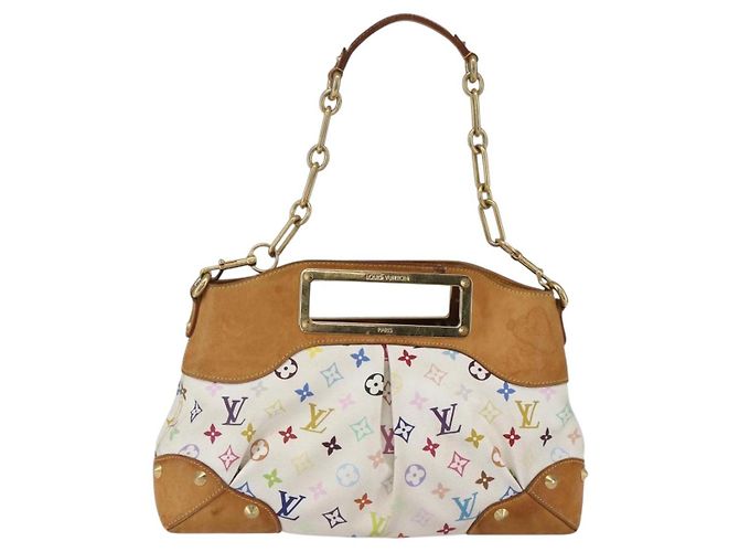 LOUIS VUITTON Bolsa de Mão Judy MM Multicolor Monograma 2em1 Branca M40255 Auth ka1257 Branco - vista 13