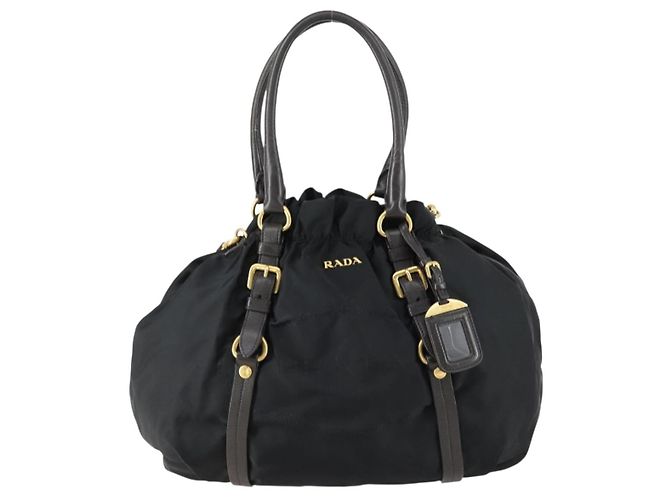 PRADA Borsa a mano in nylon pelle 2 in 1 nera oro Auth 156149 Nero D'oro - vista 13