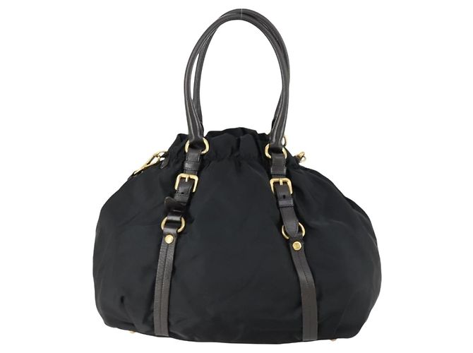 PRADA Borsa a mano in nylon pelle 2 in 1 nera oro Auth 156149 Nero D'oro - vista 2