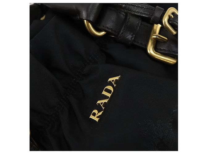 PRADA Borsa a mano in nylon pelle 2 in 1 nera oro Auth 156149 Nero D'oro - vista 20