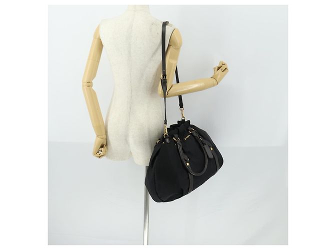 PRADA Borsa a mano in nylon pelle 2 in 1 nera oro Auth 156149 Nero D'oro - vista 26