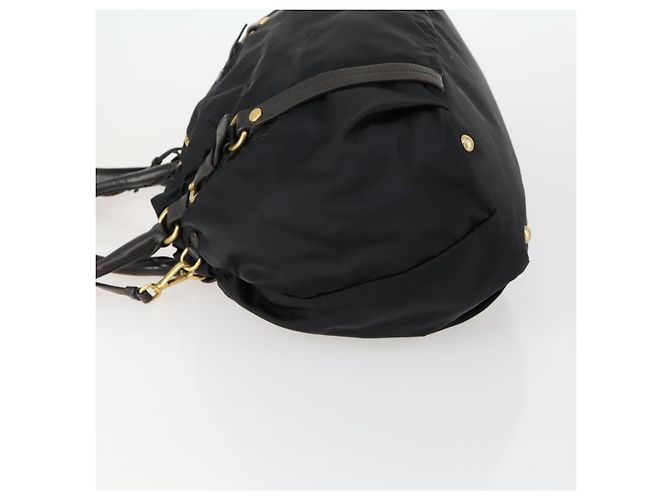 PRADA Borsa a mano in nylon pelle 2 in 1 nera oro Auth 156149 Nero D'oro - vista 4