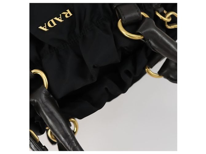 PRADA Borsa a mano in nylon pelle 2 in 1 nera oro Auth 156149 Nero D'oro - vista 6