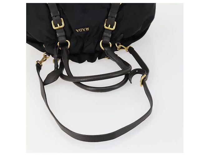 PRADA Borsa a mano in nylon pelle 2 in 1 nera oro Auth 156149 Nero D'oro - vista 7