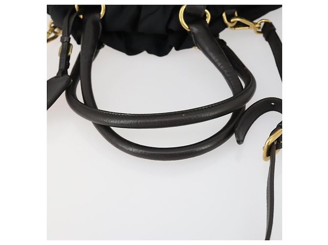 PRADA Borsa a mano in nylon pelle 2 in 1 nera oro Auth 156149 Nero D'oro - vista 9
