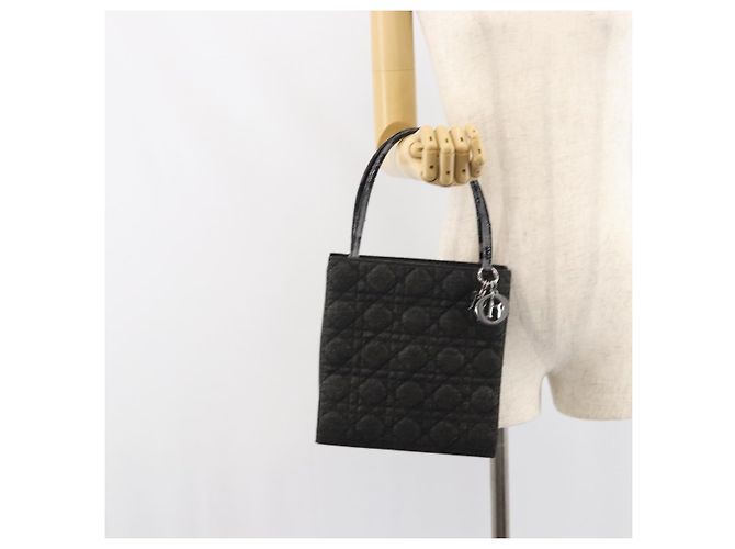 Christian Dior Borsa Lady Dior in denim nero e argento Auth 160181 - vista 22